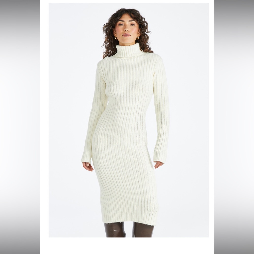 White turtleneck sweater dress